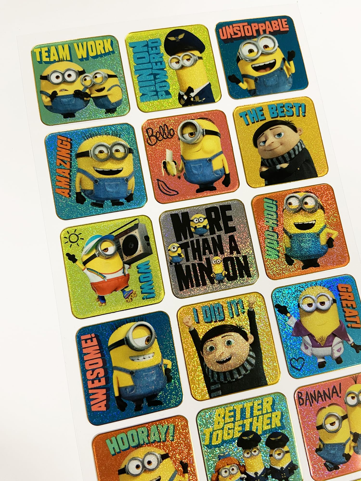 Minions: The Rise of Gru Sparkly Foil Reward Stickers - Reusable & Acid-Free for Kids 3+