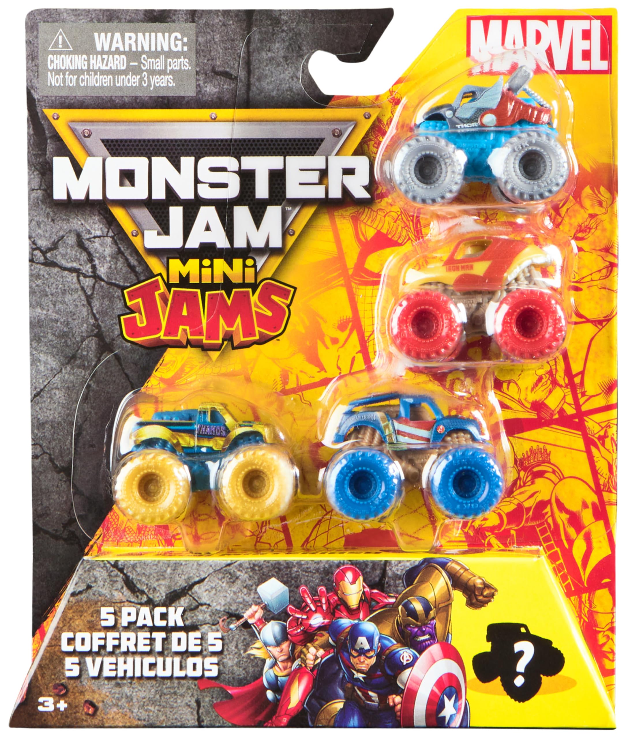 Monster Jam Marvel Mini 5-Pack with Mystery Collectible Truck - Ages 3+