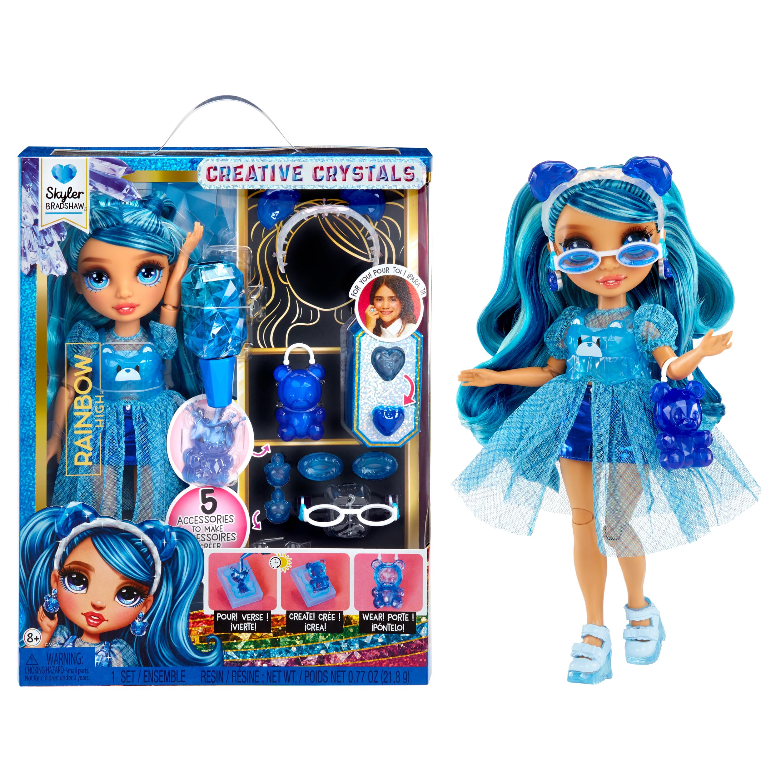 Rainbow High Creative Crystals Skyler - Blue 28 cm Fashion Doll with DIY Crystal Accessory Kit