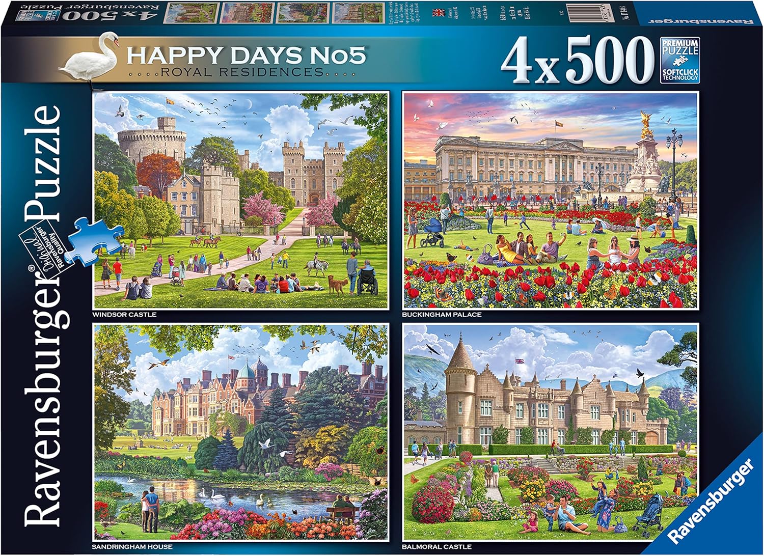 Ravensburger Happy Days Royal Residences 4x 500 Piece Jigsaw Puzzle - Garden Seasons Collection