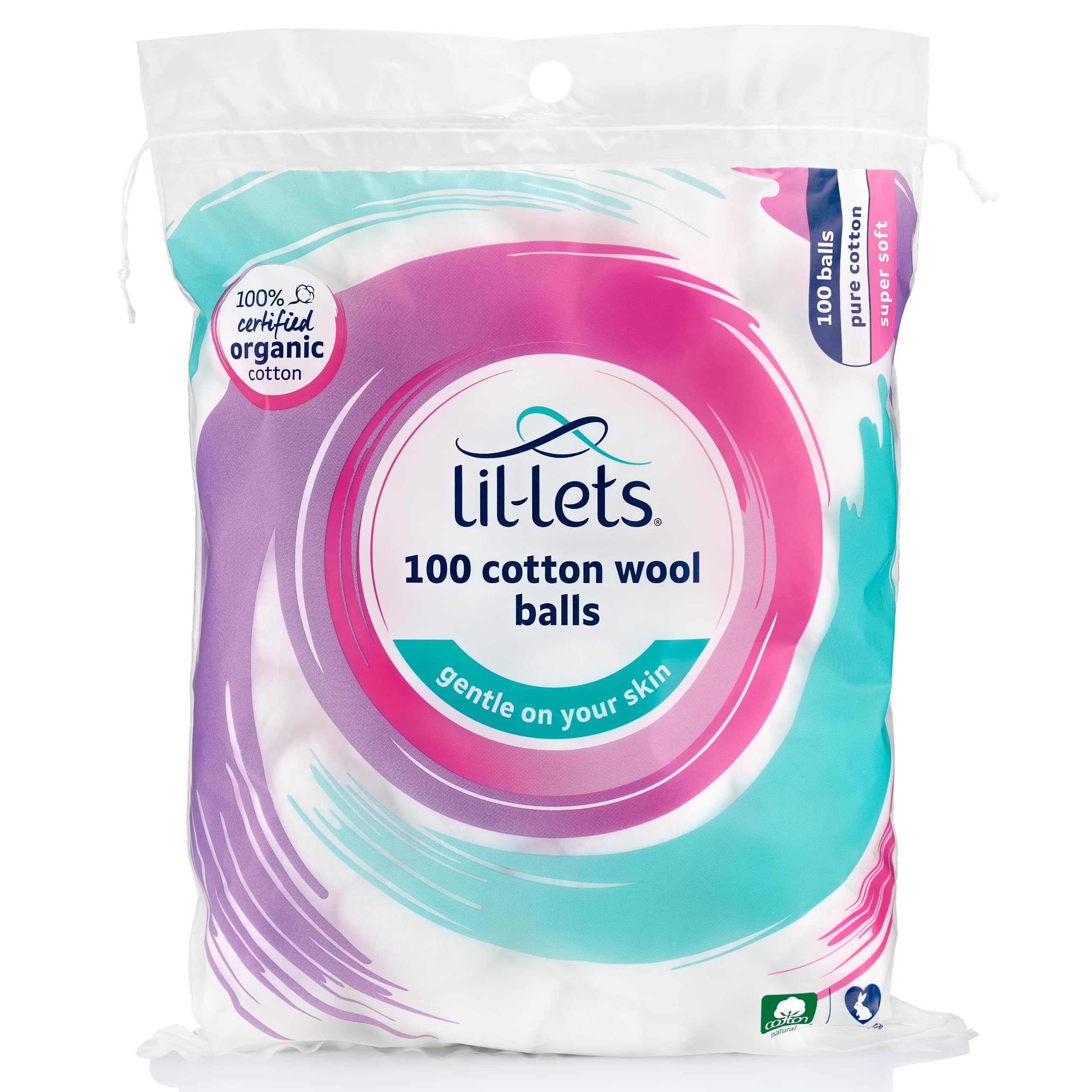 Lil-Lets Cotton Wool Balls - 100% Pure Organic Cotton, 100 Count