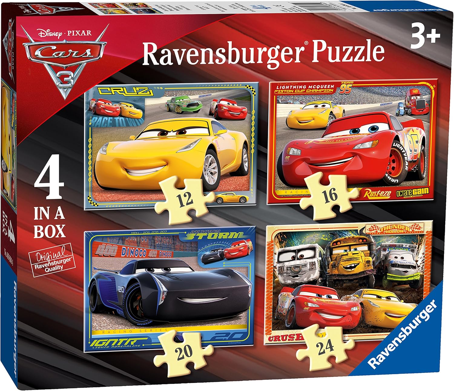 Ravensburger Disney Pixar Cars 4-in-Box Jigsaw Puzzles (12, 16, 20, 24 Pieces) - Ages 3+