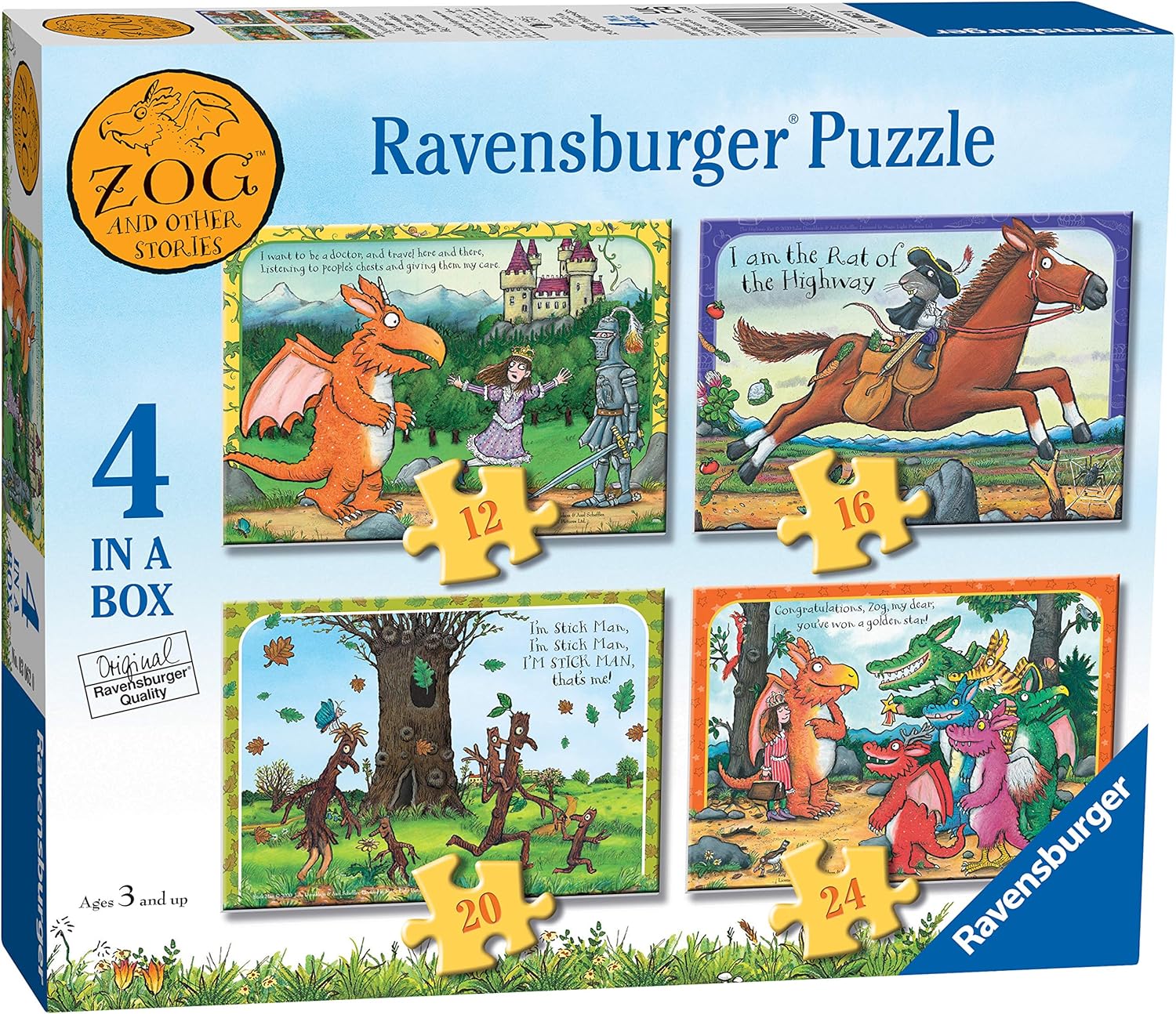 Ravensburger Zog 4 in a Box Jigsaw Puzzles - 72 Pieces (12, 16, 20, 24) for Kids Age 3+
