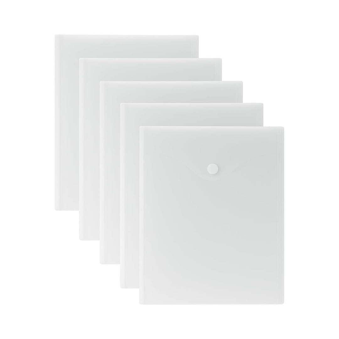 1ABOVE A5 Clear Popper Wallets - Pack of 5 Plastic Document Folders | Snap Closure | Transparent