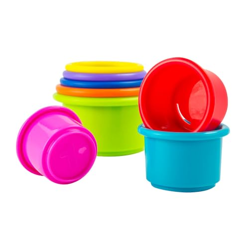 Lamaze Pile and Play Stacking Cups - 8-Piece Colorful Nesting Toy Set with Numbers for Counting 5