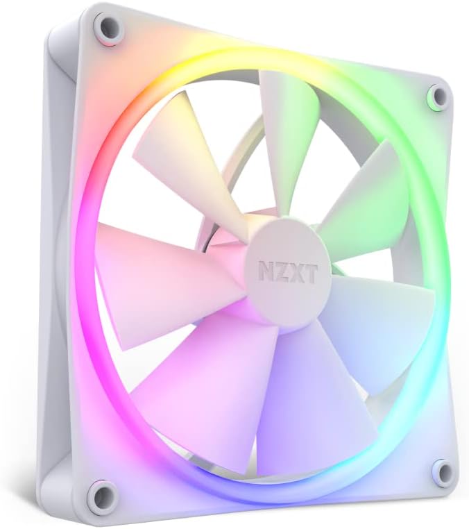 NZXT F140 RGB Fans - RF-R14DF-W1 - 140mm White RGB PC Cooling Fan with Customizable Lighting, Quiet Operation, and CAM-Powered Control