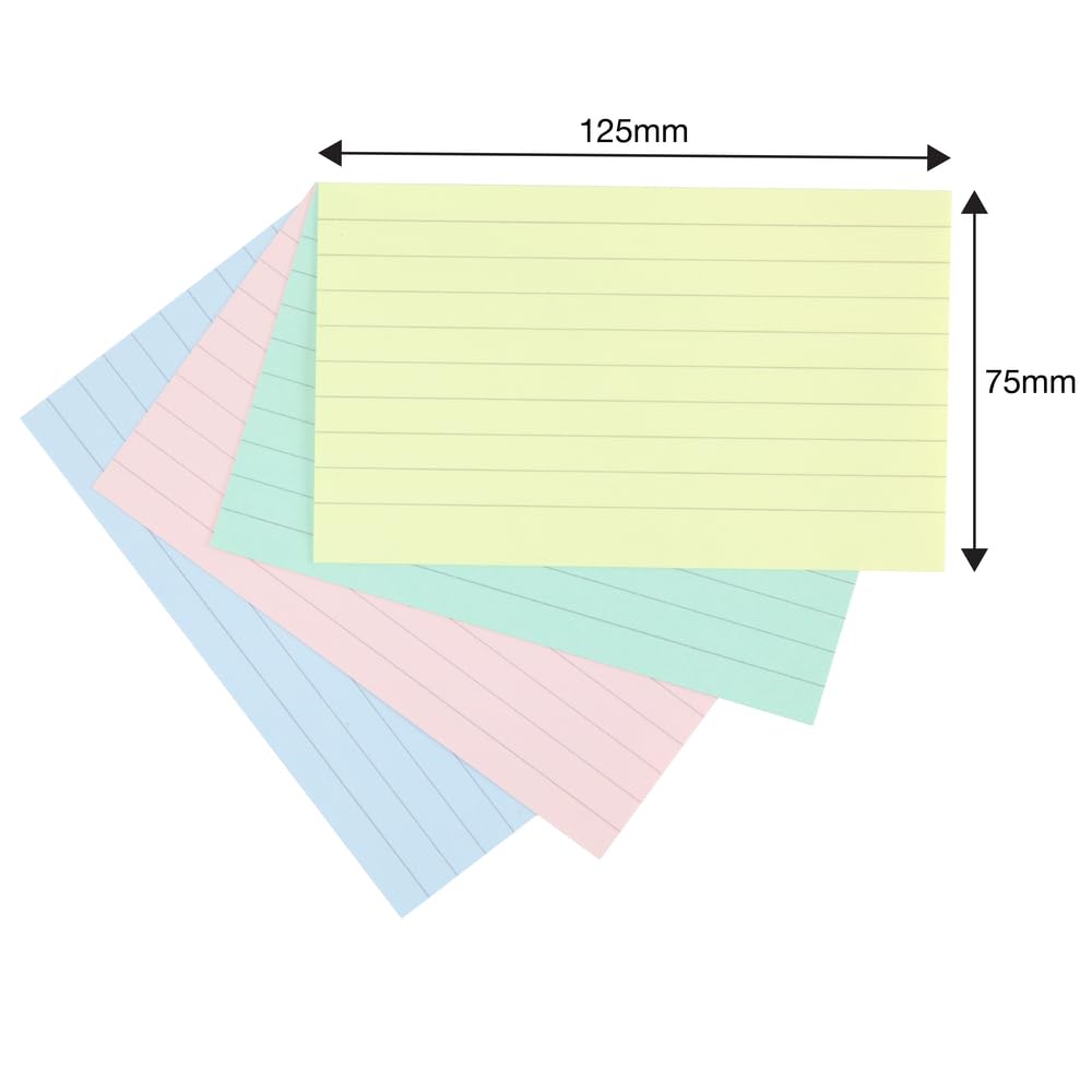 SUMMIT Index Cards - 400 Pack Lined Revision Cards | Pastel Assorted | 75 x 125 cm