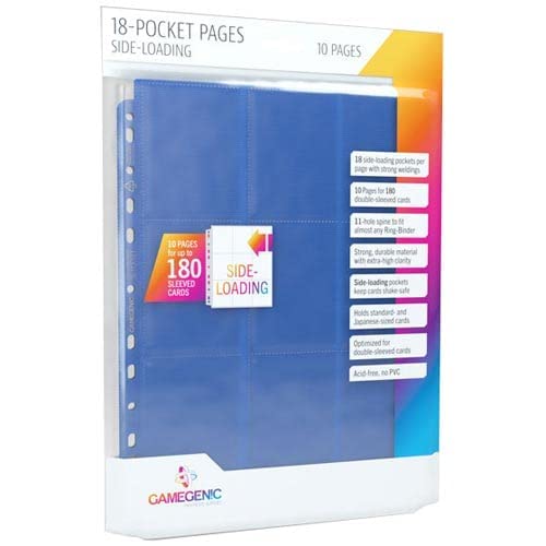 Gamegenic Card Storage Pages - 18 Pockets, Side-Loading, Blue | Fits Standard & Japanese Cards