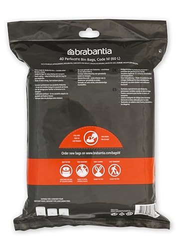 Brabantia - PerfectFit Bin Liners (Size M/60 Litre) Thick Plastic Trash Bag