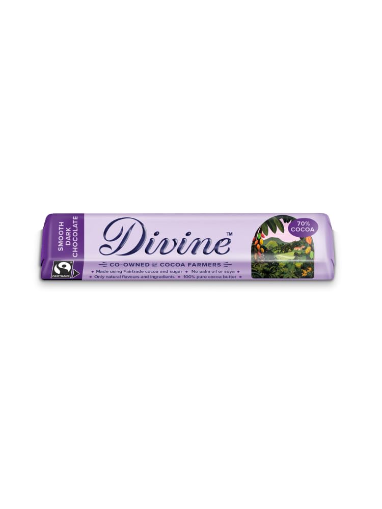 Divine 70% Cocoa Dark Chocolate Bars - 35g Each, Pack of 30