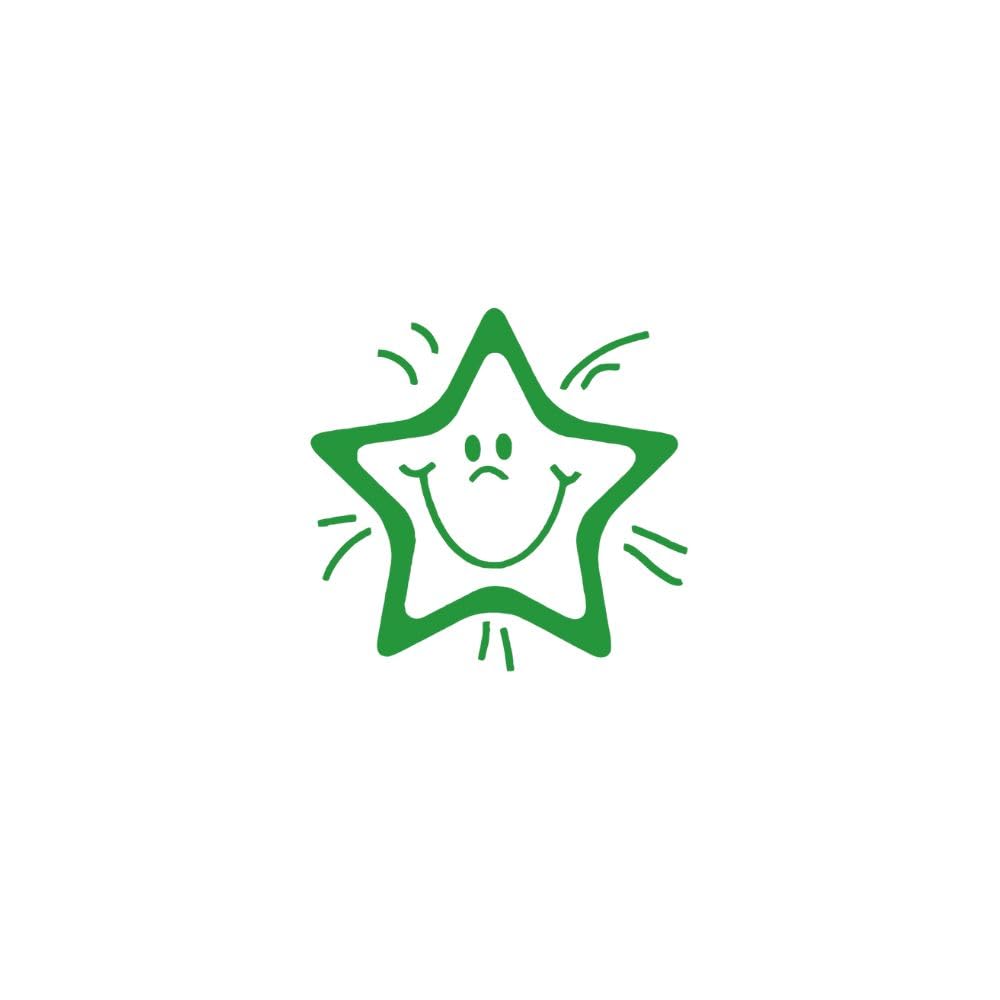 SuperStickers Smiley Star Pre Inked Stamper for teachers - Green. Positive Stamp for Marking.