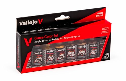 Vallejo Game Metallic Color Set - 8 x 17ml Water-Based Acrylic Paints for Miniature Painting and Tabletop Gaming