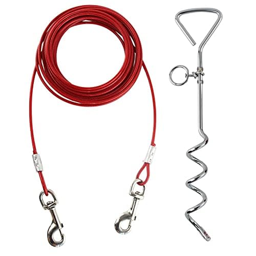 Taylor & Brown Heavy Duty Dog Tie Out Cable with Spiral Ground Stake | 3 Meters | Blue/Red 7