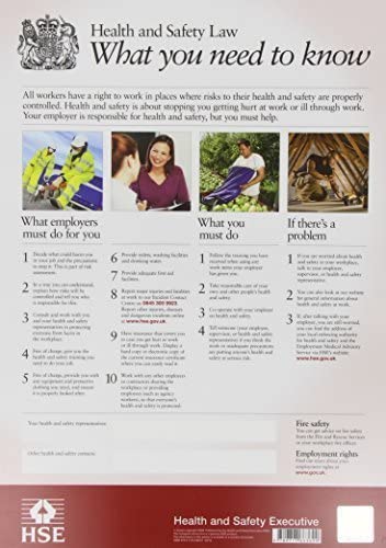 HSE Health and Safety Law Poster - Laminated A3 | UV-Fast Ink | Antimicrobial Coating