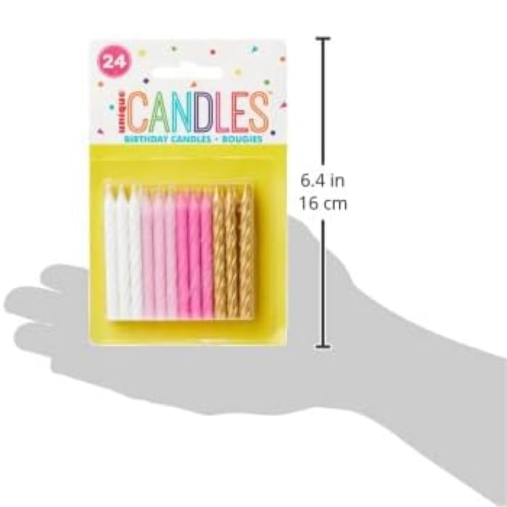 Unique Party Spiral Birthday Candles - Pink, White & Gold | Pack of 24 | 6cm