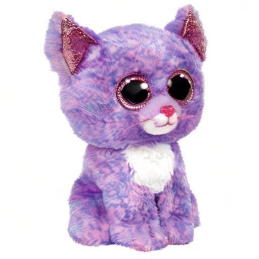 TY Beanie Boos Cassidy Cat Stuffed Animal - 15 cm, Purple with Glittering Eyes, Soft Plush Toy for Kids