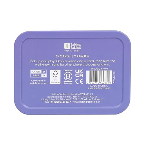 Talking Tables Hum That Tune Game - 50 Fun Cards, 2 Kazoos | Ages 7+ | 2+ Players