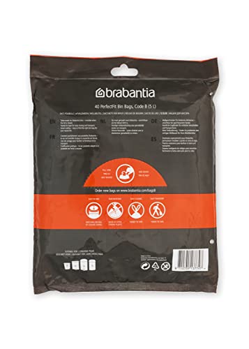 Brabantia - PerfectFit Bin Liners (Size B/5 Litre) Thick Plastic Trash Bags with Tie-Tape