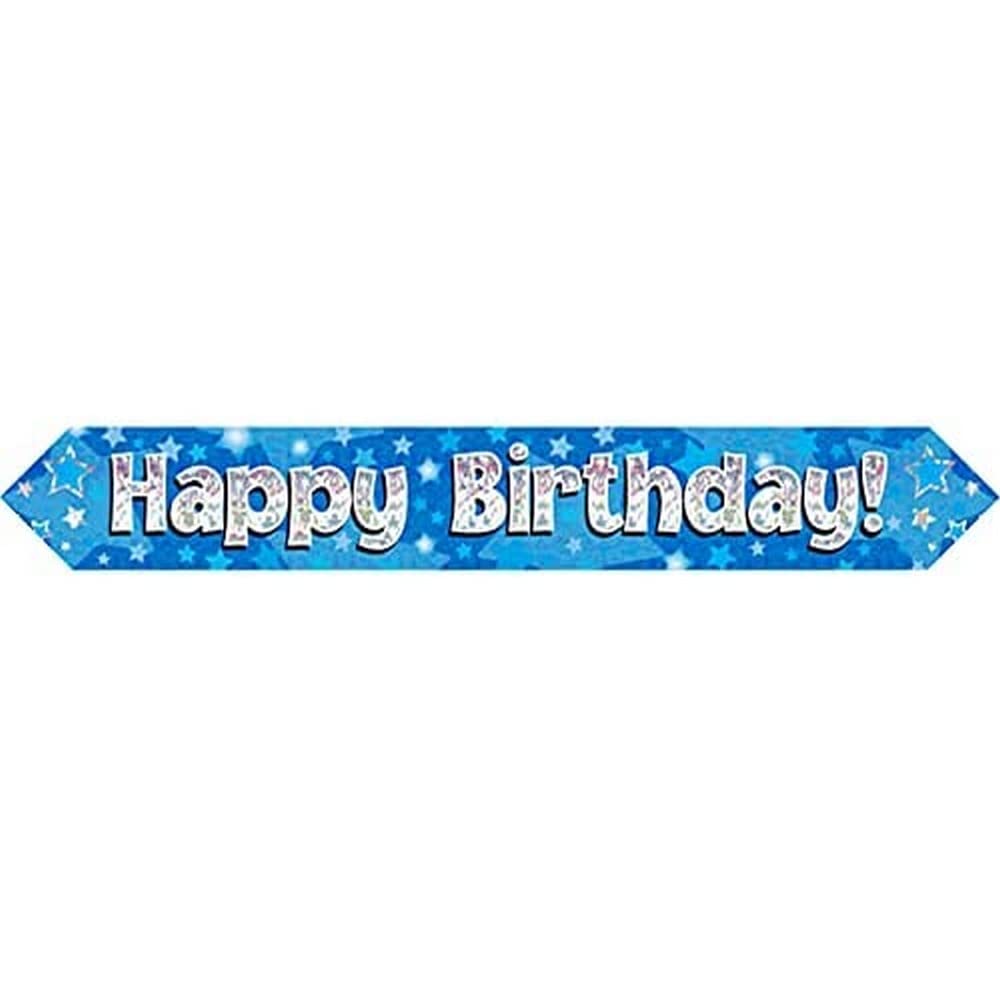 OakTree Happy Birthday Blue Foil Holographic Banner - 9 ft Length | Polyester | Foldable 1