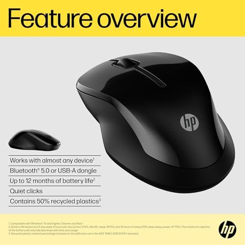 HP Souris Double 250 Wireless Mouse - Dual-Mode Connectivity, AmDesign, Recycled Materials