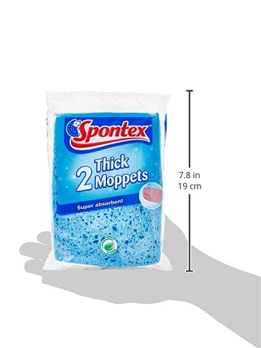 Spontex Thick Moppets 2 Pack - Extra Thick Biodegradable Sponge Wipes 14