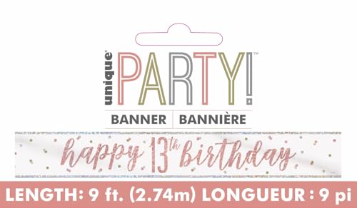 Unique - Rose Gold 13th Glitz Prism Birthday Banner (274cm) 6
