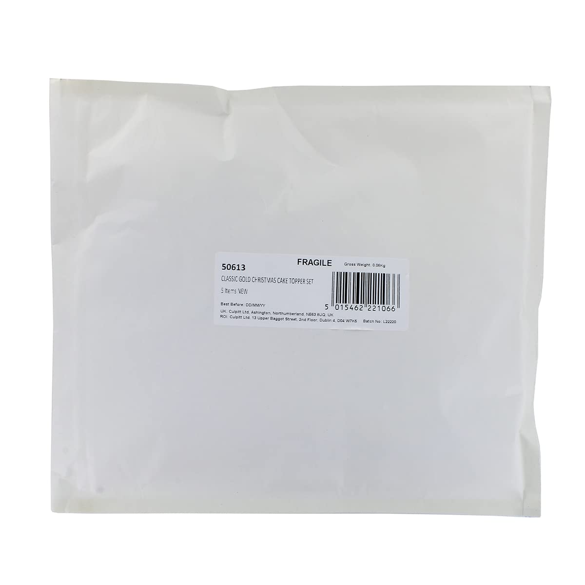 Culpitt Classic Gold Christmas Cake Decoration Kit - 5-Piece Reusable Cake Toppers Set 3