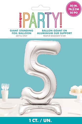Majestic Silver Number 5 Foil Balloon - Elegant Party Decor for Milestone Celebrations