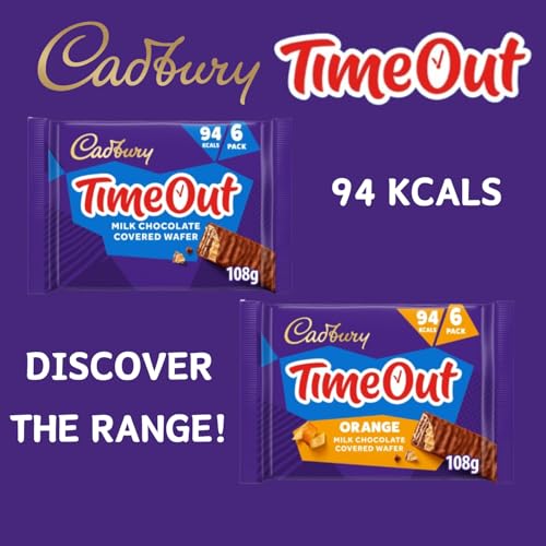Cadbury Timeout Orange Milk Chocolate Covered Wafer Bars, 6-Pack Crispy Wafers with Zesty Orange Flavour