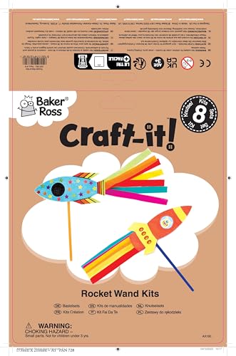 Baker Ross Rocket Wand Kits - Pack of 8, Arts & Crafts Craft Kit for Kids 3