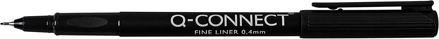 Q-Connect Fineliner Pen - 0.4mm Fine Tip, Black Ink | Pack of 10