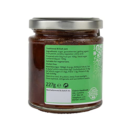 Claire's Handmade Gooseberry Extra Jam - Tart & Full-Flavoured | 227g | Vegan & Gluten Free