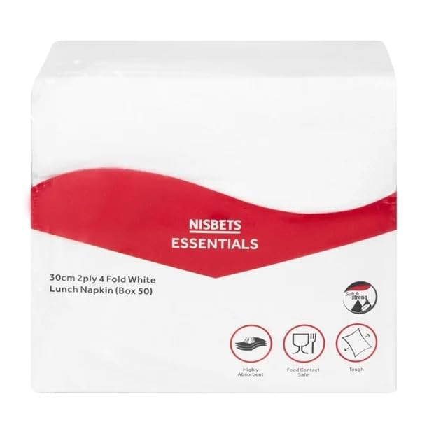 NISBETS Essentials 2-Ply Lunch Napkins - White, 30cm, 50 Count Box 2