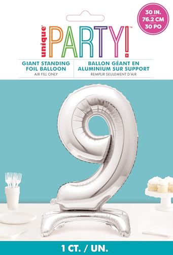 Majestic Silver Number 9 Foil Balloon - 76cm Standalone Party Decor