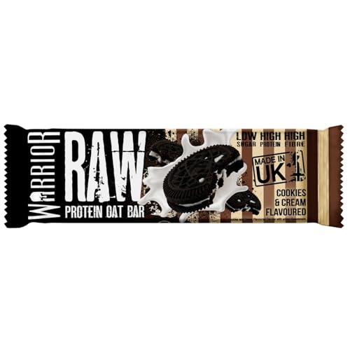 Warrior Raw Protein Bars - 12 x 75g Cookies & Cream High Protein Oat Flapjacks - Low Sugar, High Fibre - UK Made