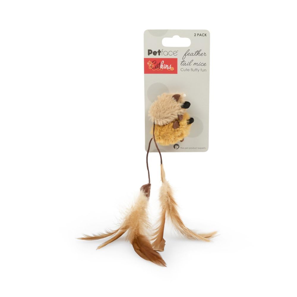 Petface Feather Tail Mice Cat Toys - Pack of 2 | Catnip Scented | Lightweight 4