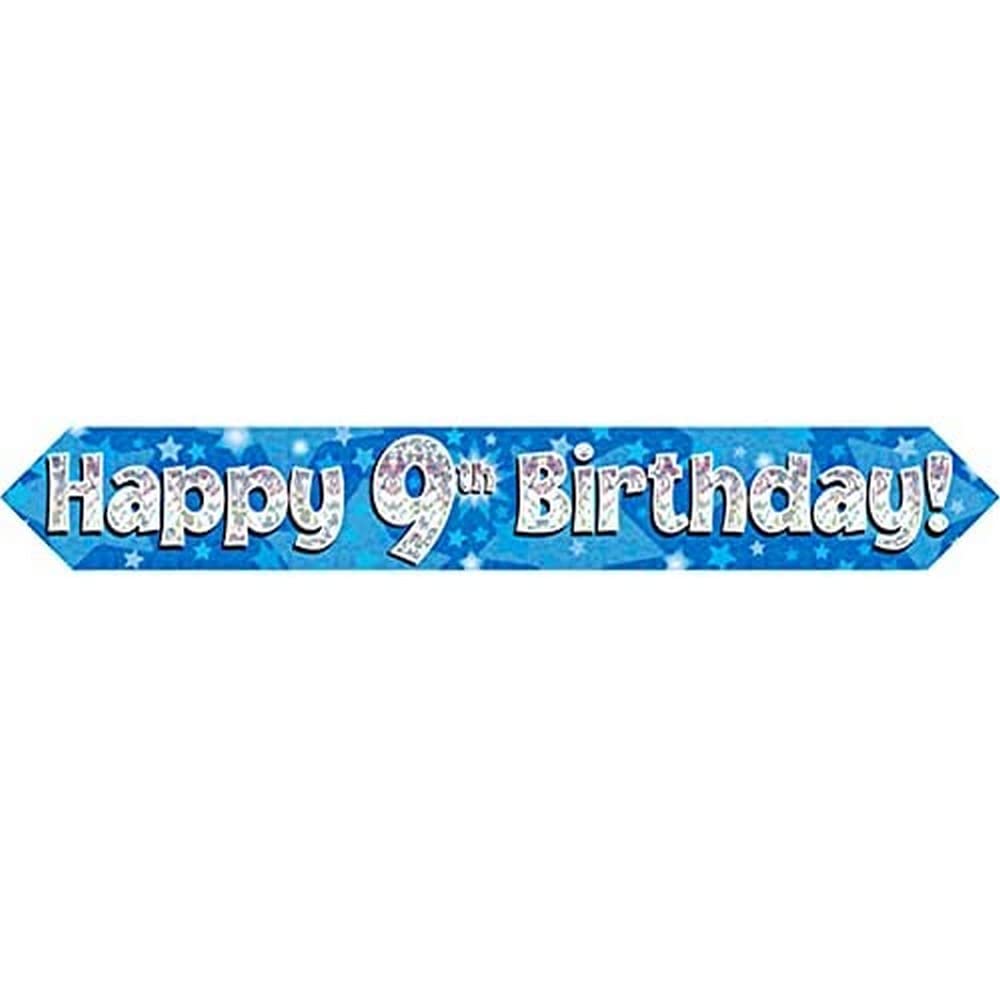 OakTree Happy 9th Birthday Banner - 9ft Blue Holographic | Foldable 1