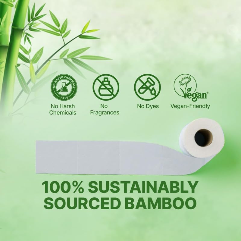 CareBee Bamboo Toilet Rolls - Unscented 3-Ply | 6 Rolls, 1200 Sheets Total