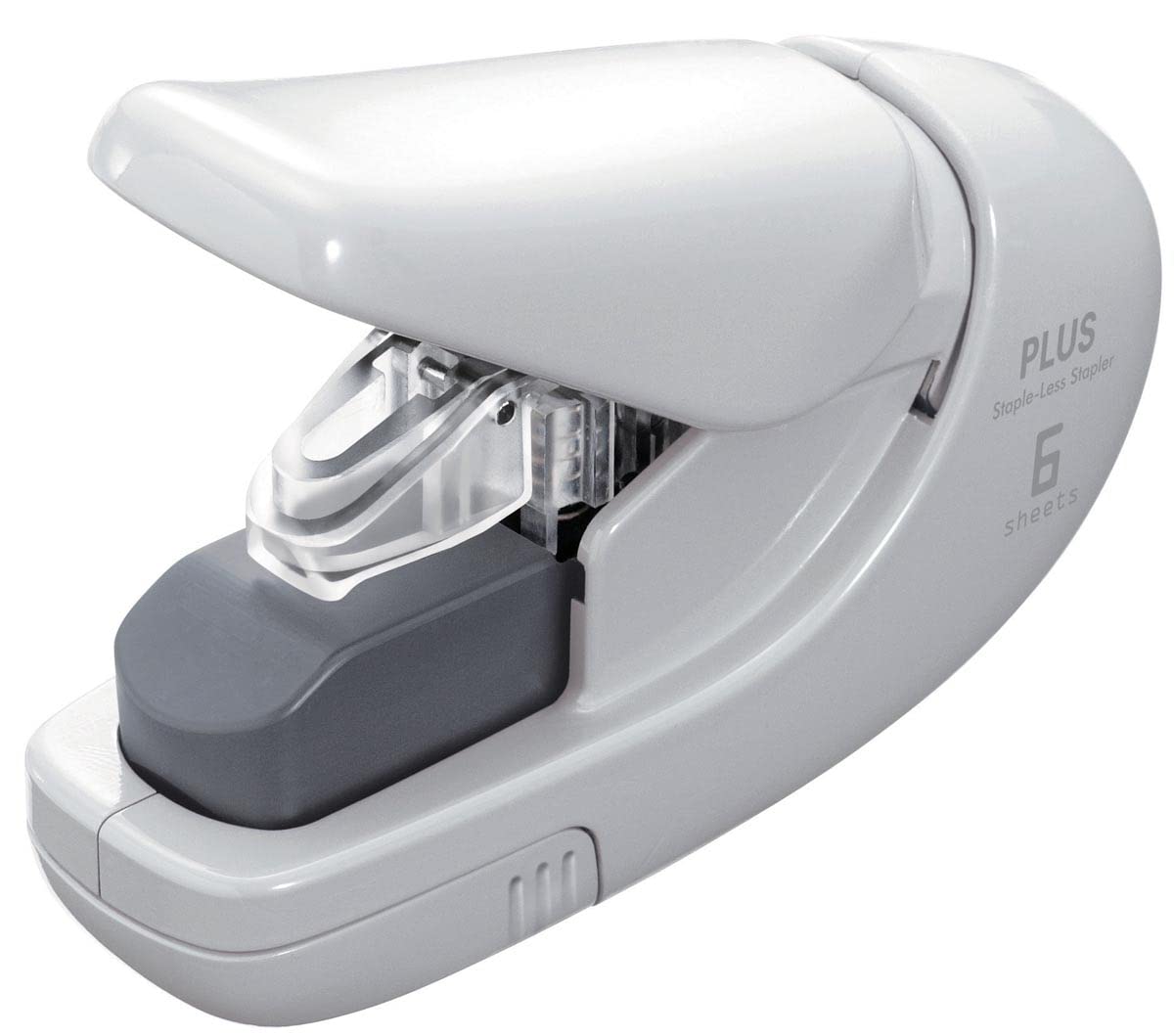 PLUS Desktop Stapler - Staple-Free, 5 Sheet Capacity, White | Power Assist Mechanism
