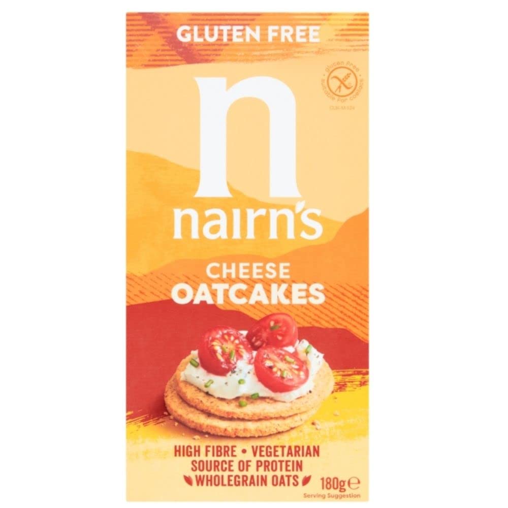 Nairn's Gluten Free Cheese Oatcakes - High Fibre | Suitable for Vegetarians | 180g Pack of 8