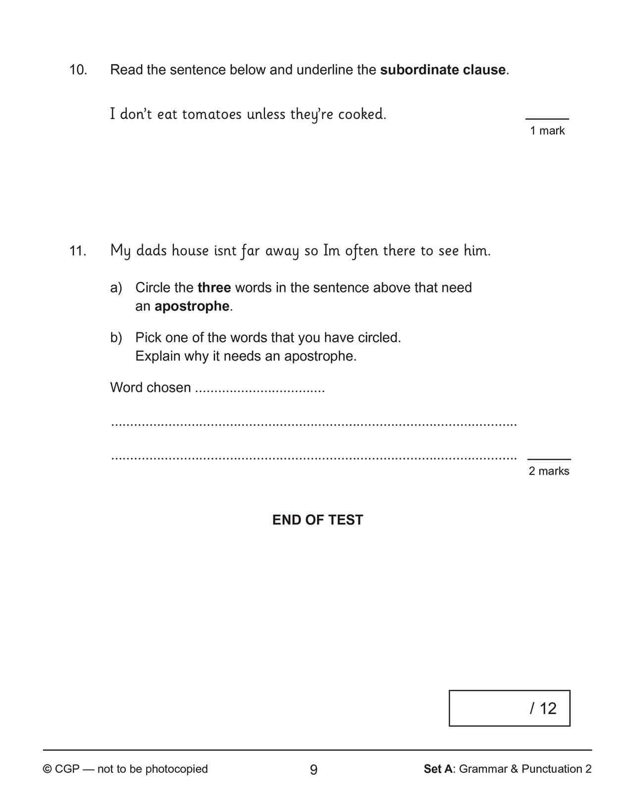 CGP New KS2 English SAT Buster 10-Minute Tests: Grammar, Punctuation & Spelling - Book 1 (Paperback) 9