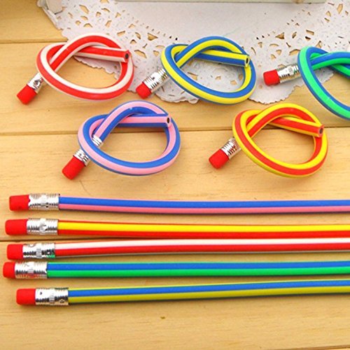 AHG 30 Pcs Soft Flexible Bendy Pencils with Eraser | Twistable Wood Material | Mixed Colors