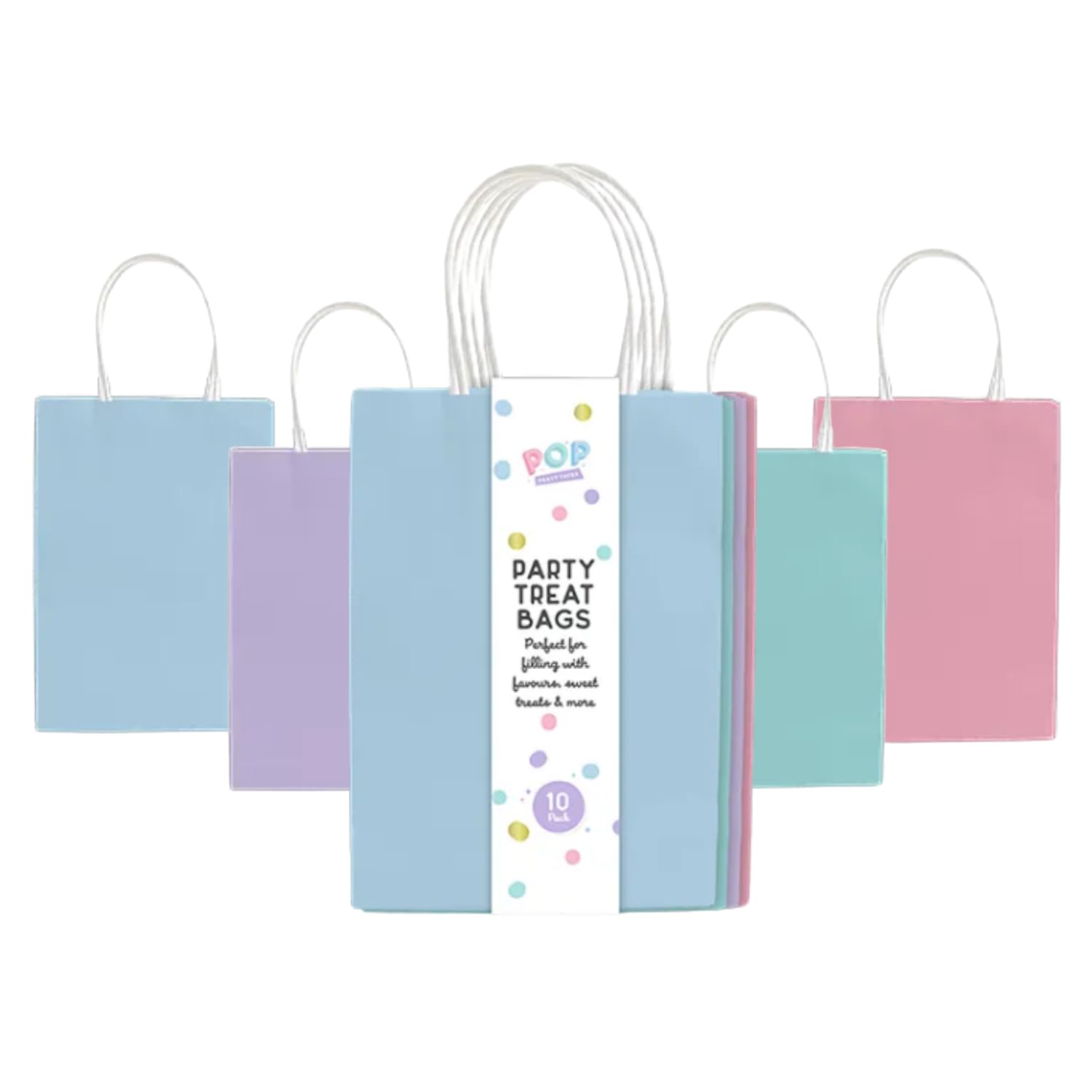 Pop Pastel Multicolour Paper Party Bags with Handles - Pack of 10 Small Gift Bags