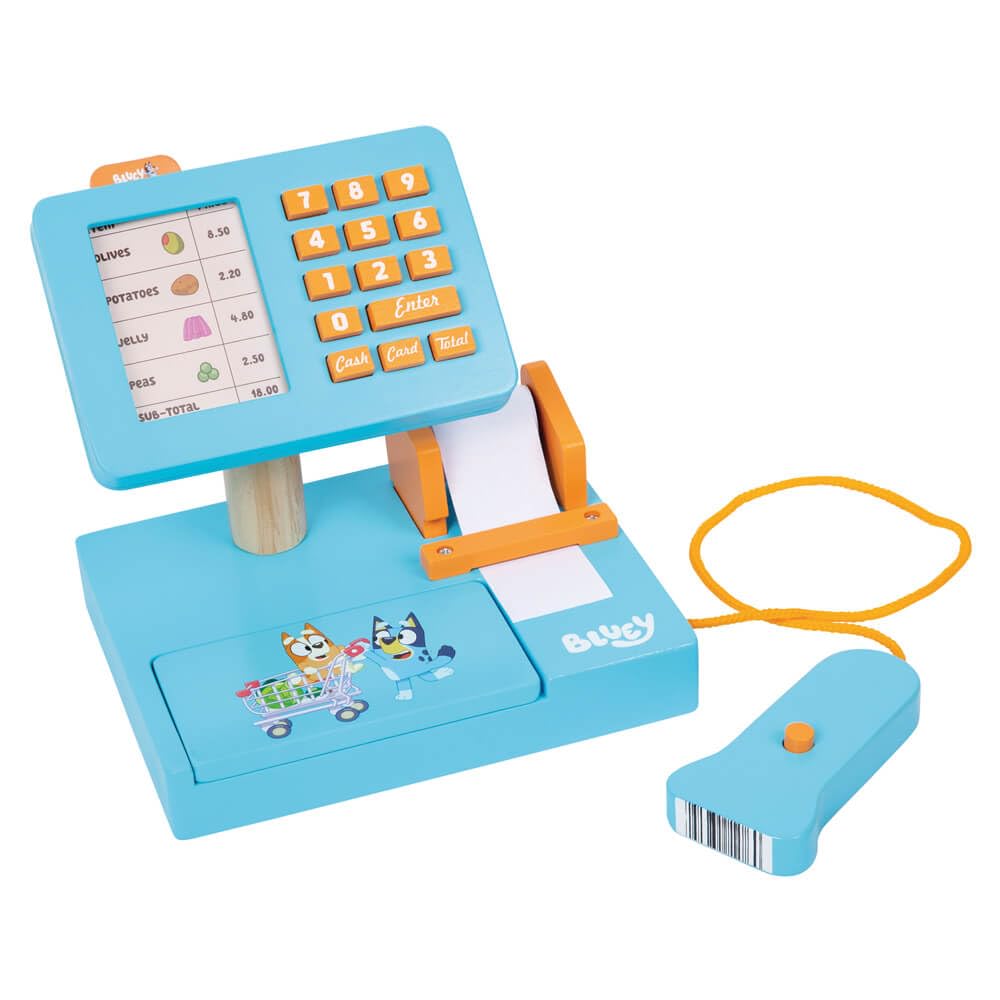 Bluey Cash Register - 32-Piece Pretend Play Checkout Toy with Sounds & Scanner