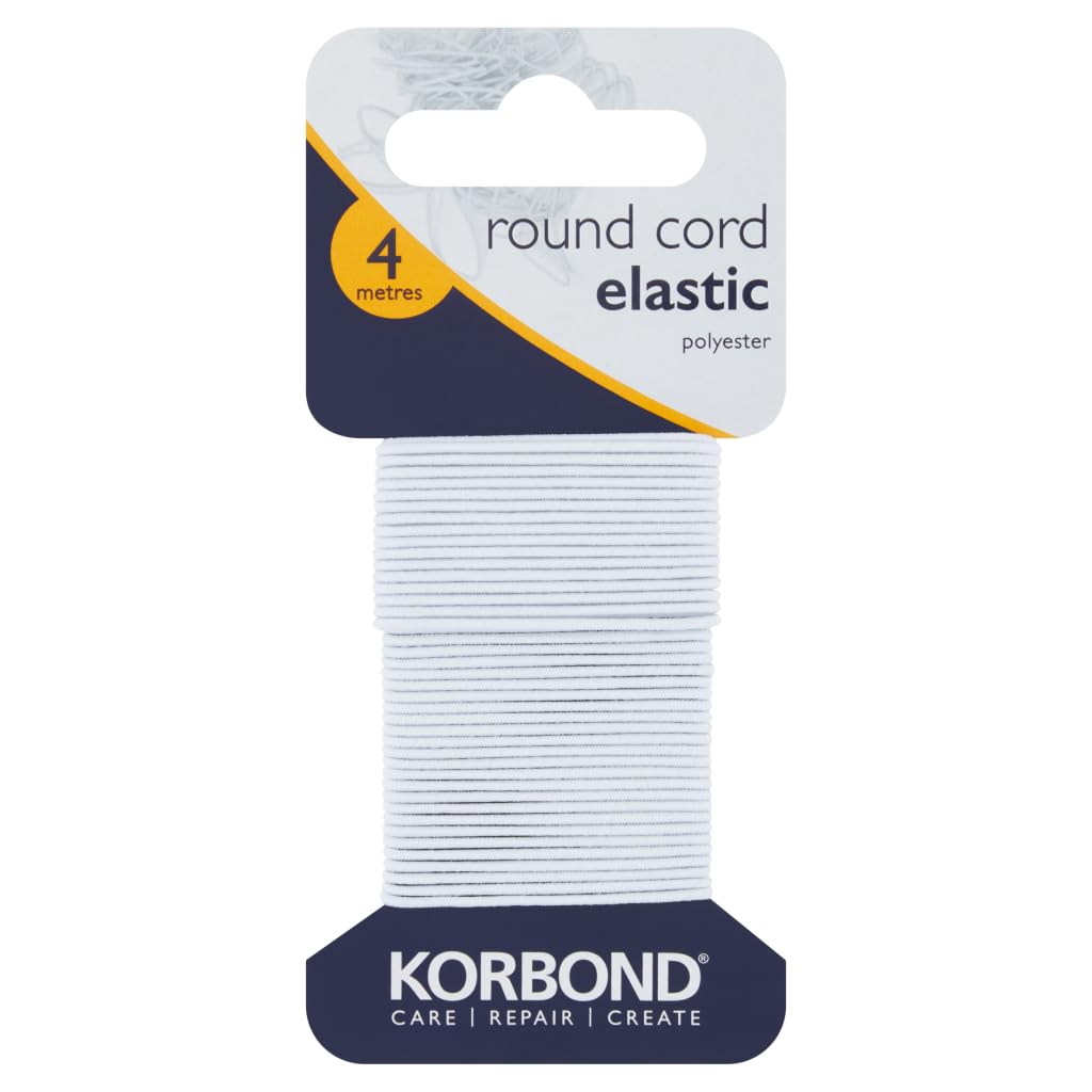KORBOND Round Cord Shearing Elastic - 4m Length | Polyester Material | White Color