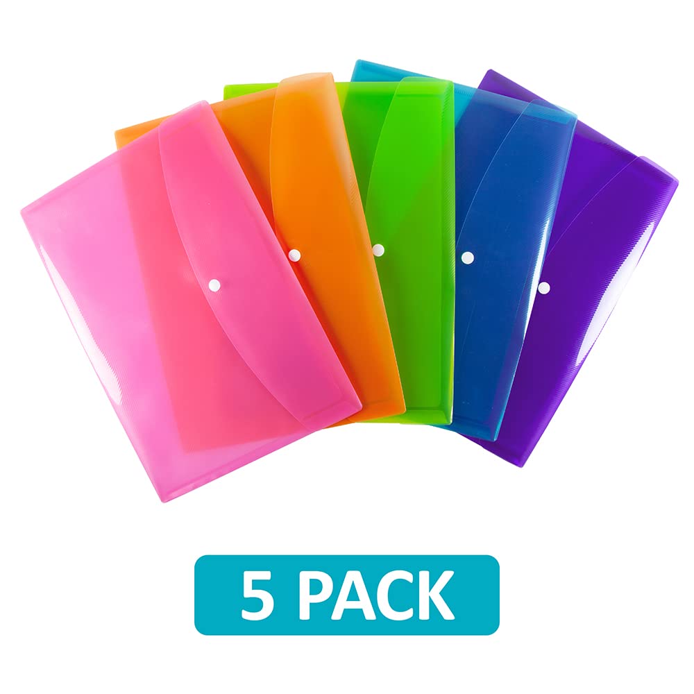 SUMMIT A4+ Plastic Popper Wallets - Assorted Colours Document Folders | Pack of 5 | Heavy Duty Polypropylene 2