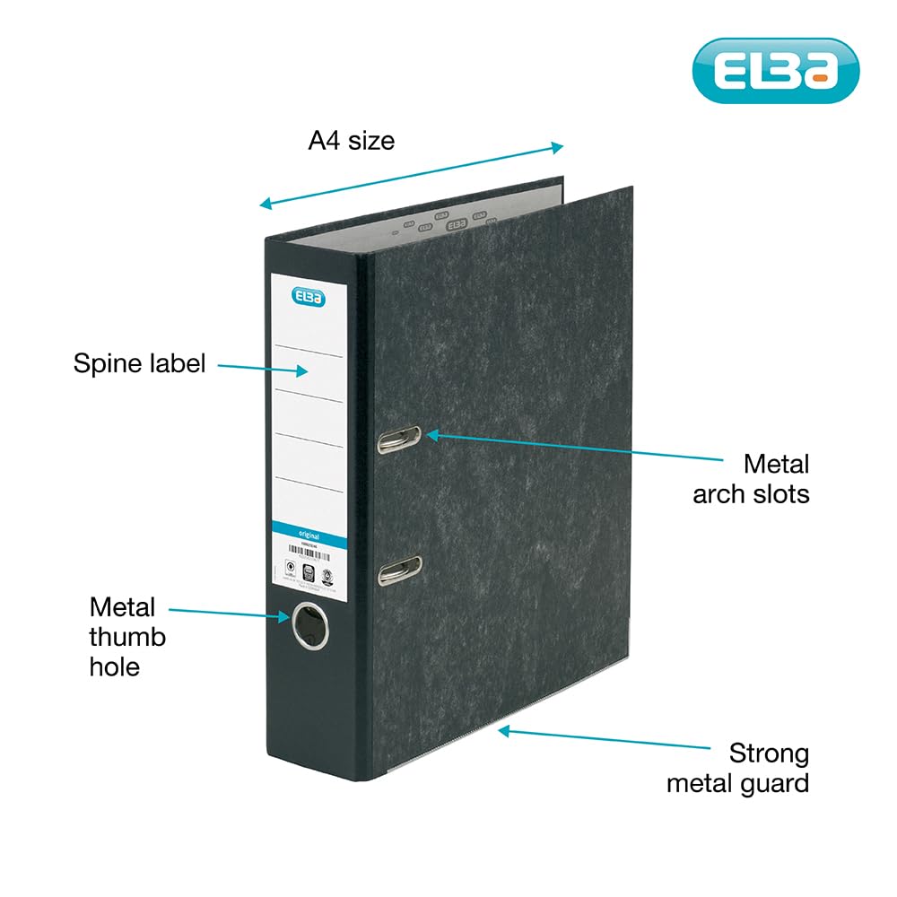 Elba A4 Classic Lever Arch File - 80mm Spine, Cloudy Black | High Capacity Filing