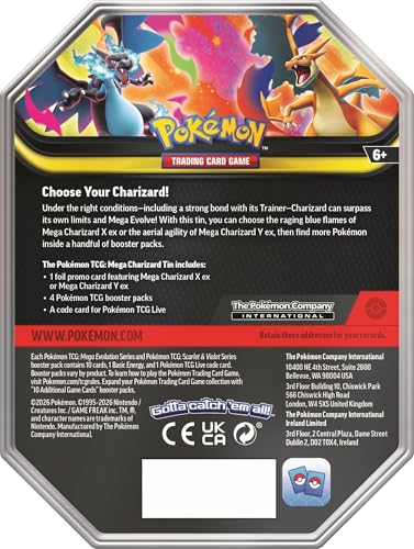 Pokémon TCG: Mega Charizard Tin featuring Mega Charizard X ex or Y ex | 4 Booster Packs 3