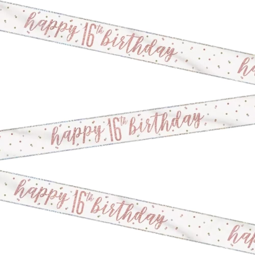 Unique Party Rose Gold Happy 16th Birthday Glitz Foil Banner - 274cm | Plastic