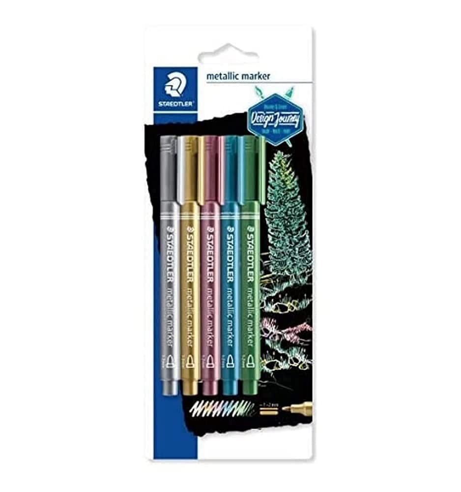 STAEDTLER Metallic Markers 8323-S BK5 - Assorted Colours (Pack of 5) | Rounded Tip 1-2mm